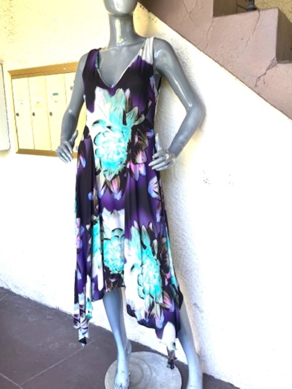 $1634 ETRO V-Neck Jersey Midi Dress w/ Handkerchief Hem EUC/IT 44=US 8
